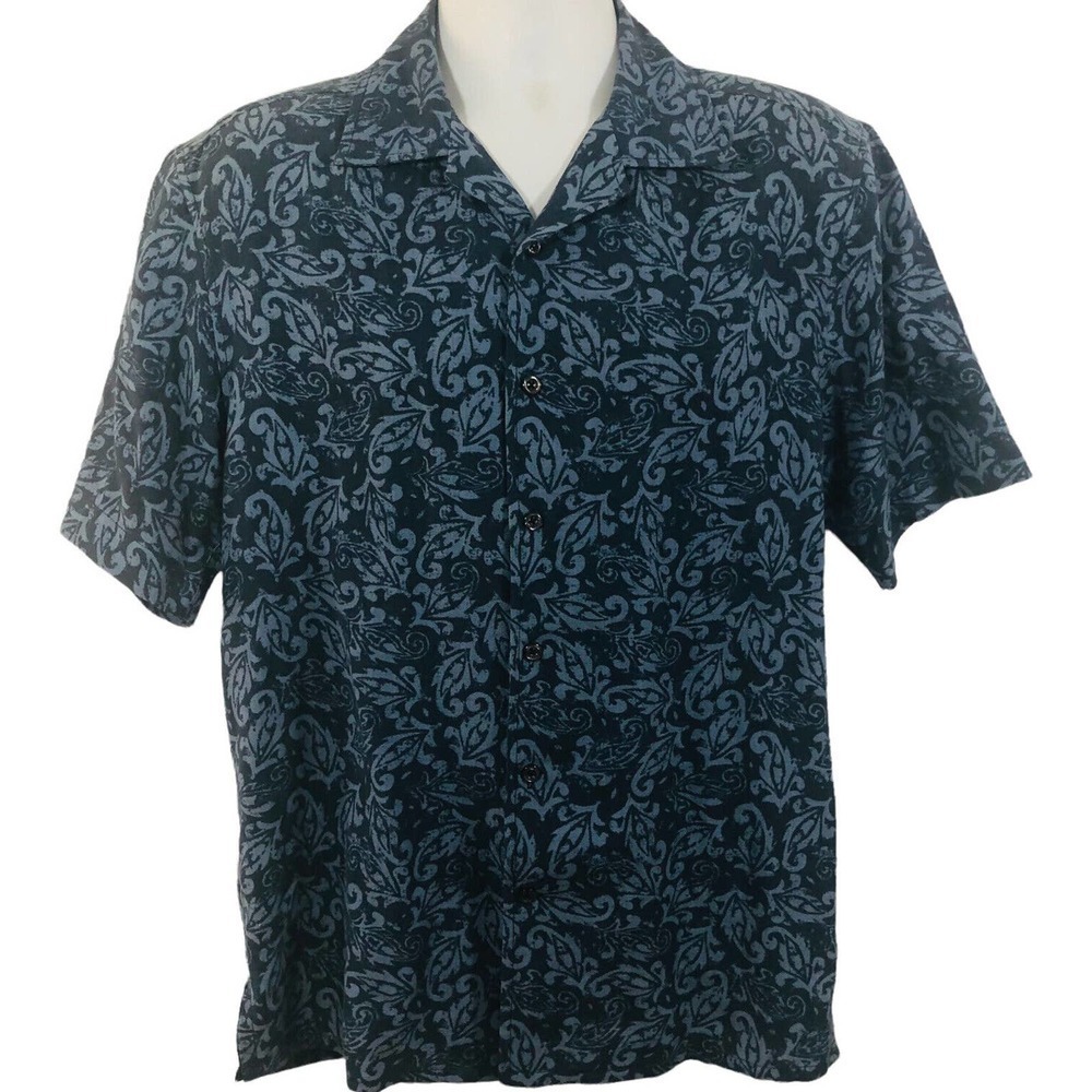 J. Campbell Los Angeles Hawaiian Shirt Floral Blue Tropical Silk Medium